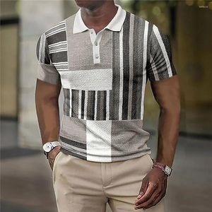 Polos pour hommes Polo à carreaux pour hommes mode 3d imprimé t-shirts rayé col rabattu vêtements Harajuku à manches courtes bouton haut