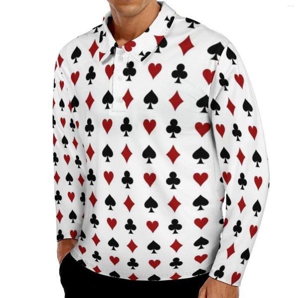 Polos para Hombre Jugando Al Póquer Polos Otoño Corazones Diamantes Clubes Espadas Trajes De Cartas Camisa Informal Manga Larga Y2K Gráfico Camisetas De Gran Tamaño