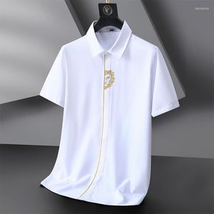 Polos pour hommes chemise à manches courtes brodée grande taille noir blanc respirant Style chinois rétro vêtements masculins