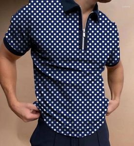 Herenpolo's Polkadot-poloshirt met korte mouwen, 3D-print, ritssluiting, casual fitnesskraag, normale pasvorm