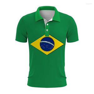 Polos pour hommes Polo BRÉSIL Impression 3D Chemises Hommes Courir En Plein Air Col Mince À Manches Courtes StreetWear Haut Décontracté Vêtements De Mode D'été