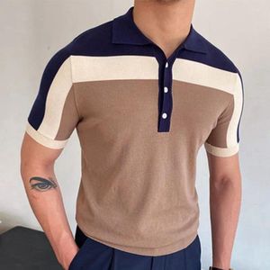 Polos pour hommes Polo Hommes T-shirt Tricots Patchwork Manches courtes Casual Slim Fit Bouton Cardigan Respirant Chemise d'été Mode