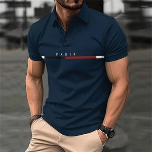 Polos para hombres polo camiseta moda divertida letra estampado botón informal