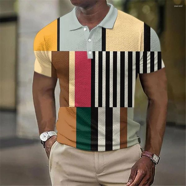 Polos pour hommes Polo Fashion Stripes Chemises imprimées Casual manches courtes Summer Mesh Blouse Vêtements T surdimensionné