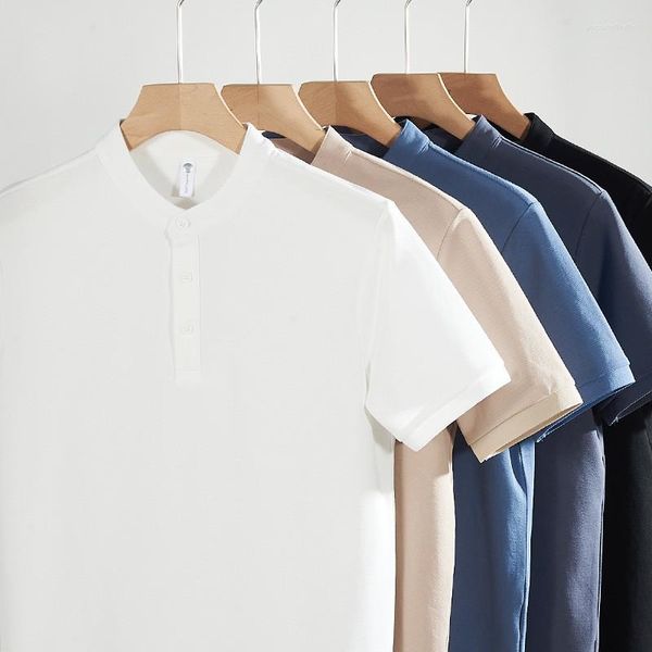 Polos pour hommes Polo pour hommes 2023 été coton couleur unie manches courtes Style chinois Design de mode t-shirts hauts