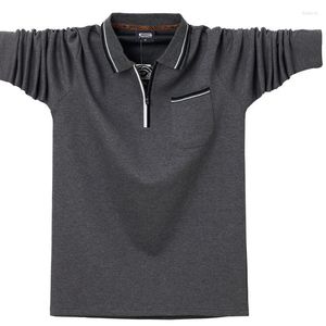 Polo's Polo-shirt voor heren met lange mouwen katoenen reverskraagbedrijf vaste kleurtrend herfstkleding groot formaat mode top