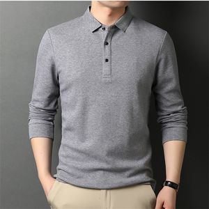 Heren Polos Polo Shirt Men Business Casual Solid Color Polo Shirts Mens Lange Mouw Ademend slanke Turn Down Collar Polo Tees Tops Men 230522