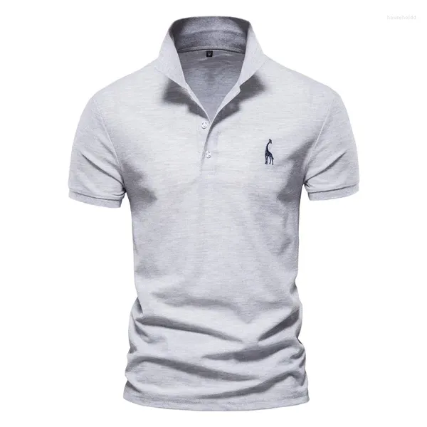 Polos pour hommes Polo Hommes Solide Casual Coton Col V Girafe Slim Fit Broderie Manches Courtes Tops Tee Vêtements