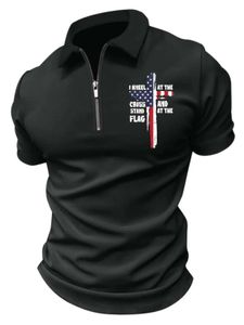 Polos Polos masculin - T-shirt à manches courtes décontractées pour hommes avec imprimé à motif croisé et revers de lettre Q240508