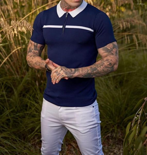 Polos pour hommes Polo rayé couleur unie imprimé hommes vêtements séchage rapide confortable haut à la mode manches courtes surdimensionné T