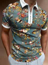 Polos pour hommes Polo Zip Floral T-shirt pour hommes Top Imprimé 3D Casual Mode d'été pour hommes Polos Daily High Quality Man Polo Shirt Top 230519