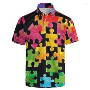 Polo's Polo -shirts voor heren mode 3d zaagpuzzel geprinte kleding zomer casual korte mouwen straatleupard tops button shirt