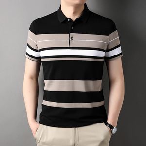 Polos pour hommes Polos Corée Homme Golf Été Rayé Bouton d'impression Vêtements Style d'affaires Mâle Streetwear T-shirt à manches courtes 231219
