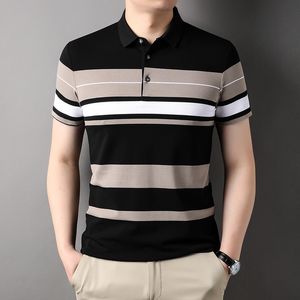 Mannen Polo Polo Shirts Korea Man Golf Zomer Gestreepte Print Knop Kleding Zakelijke Stijl Mannelijke Streetwear Korte Mouw T-shirt 230718