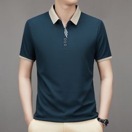 Polos Hommes Polos Hommes Business Normal Manches Courtes Rayé Classique Fit Stretch Golf Tshirt Travail Été Coréen Solide Vêtements 230915