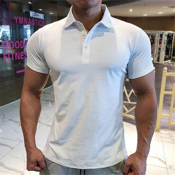 Polos pour hommes Polos Muscles Mascles Mens T-shirt Mâle blanc avec collier