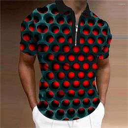 Polos pour hommes Polo T-shirt pour hommes 3D Illusion d'optique Impression Zipper Tops à manches courtes Designer Vêtements respirants Été Hip Hop Golf Wear