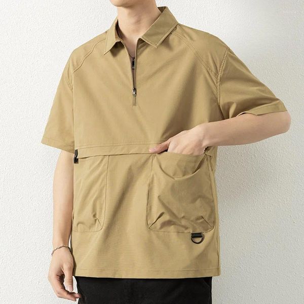 Polos Polos Polo T-shirt Hommes Vintage Japan Style Couleur de travail Couleur de travail Shirts avec poches Street Fashion Clothing 2024