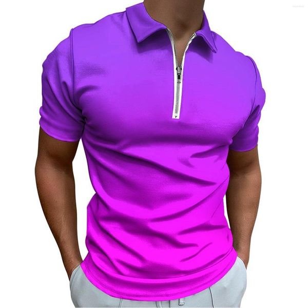 Polos para hombre, camisetas informales estampadas, polos morados y rosas, camisa de tendencia, camisetas personalizadas de manga corta de verano de talla grande