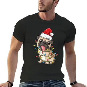 Polos Pug Pug Christmas Shirt Santa Hat Lights Lights Boys Pugmas Dog T-shirts Shirts Graphic Tees Derying Drying Oversasize T Men