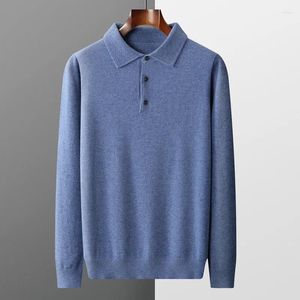 Herenpolo's Trui van zuivere wol POLO-hals Drie knopen Los Zakelijk Casual Medium dik Warm Kasjmier met lange mouwen Groot gebreid overhemd