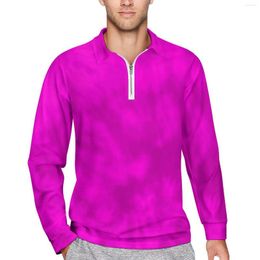 Polos pour hommes Polos tie-dye violet et rose imprimé abstrait chemise décontractée printemps col vintage T-shirts à manches longues graphique haut surdimensionné