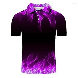 Polos de hombre rojo azul llama 3D impreso Polo verano Casual moda manga corta Tops solapa hombre fresco cómodo Top Camiseta sudadera