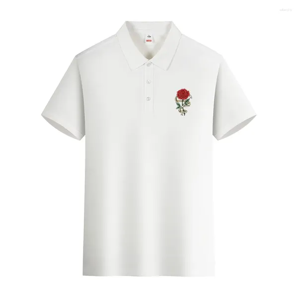 Polos Men's Red Rose Logo Men Polo Tshirt High Quality Fashion Casual Fashion Tee Vêtements Breffable Summer Tops en vrac