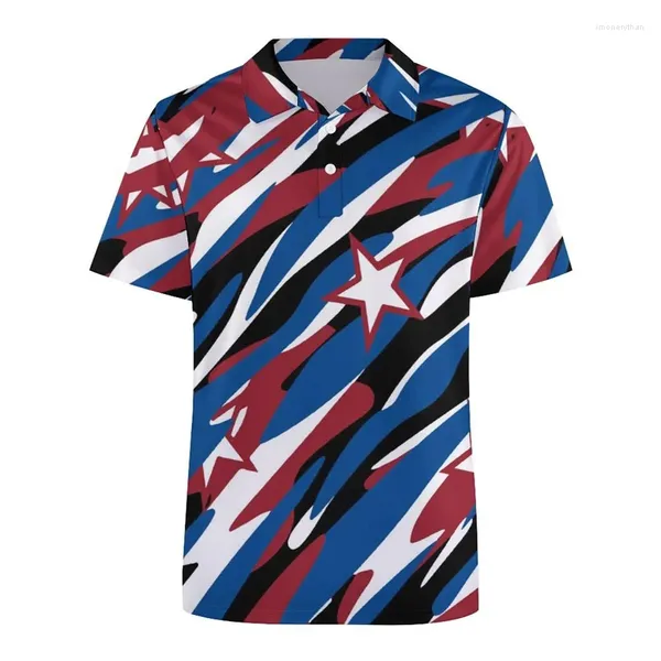 POLOS MENOS RETRO AMERICAN USA FLAIL POLO DE POLO ESTRABLE 3D PARA HOMBRES Mujeres Mangas de mangas cortas Camas de botón suelto