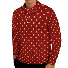 Polos pour hommes Rétro Gold Dot Polo décontracté Festive Polka Dots T-shirts à manches longues Design Automne Tendance Oversize Top Cadeau d'anniversaire