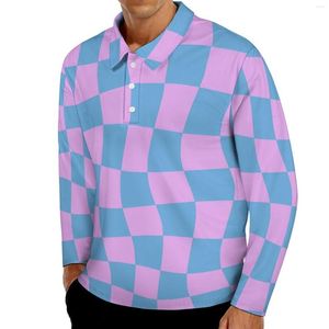Polos para hombre Retro Mod Casual Polos abstractos camisetas de tablero de ajedrez camisa de diseño de manga larga ropa de gran tamaño regalo de cumpleaños