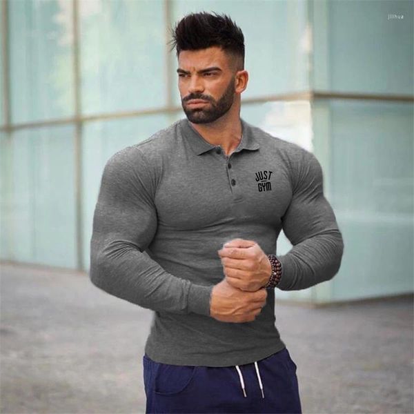 Polos Running Sport Polo Polo Gym Body Body Body Fitness Muscle T-shirt Fashion Button Collier Coton T-T-T-T-T-T-T-T-T-T-T-T-shir