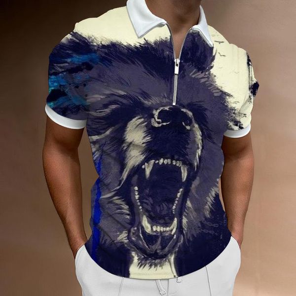 Polos de los hombres Camisa de oso de Rusia para hombres Camisas de manga corta con estampado de animales en 3D Camisa de polo con cremallera Hip Hop Ropa casual para hombres Ropa de calle para hombres