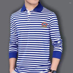 Polos pour hommes Russe Naval Jack Drapeau Emblème Stripes Polos Coton À Manches Longues Marin Rayé Hommes T-Shirt Breton Top Telnyashka