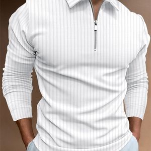 Heren PoloS S-5XL Casual herfst Lange mouw gestreepte polo shirts mannelijke zip tee shirt tops straatgolfkleding voor 220922