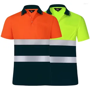 Polo's voor heren Veiligheidspolo's voor heren Bouwwerkkleding met zak Hoge zichtbaarheid Hi Vis geel/marineblauw T-shirt