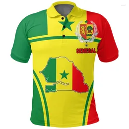 Polos pour hommes Drapeau du Sénégal Carte 3D Imprimer Polos pour hommes Vêtements Afrique Boy Chemise à manches courtes Blason Jersey Emblème national Top