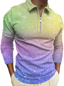 Polos para hombre con estampado texturizado de papel brillante, suéter para hombre con media cremallera, cuello levantado, Top informal americano