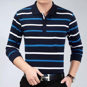 Polos para hombre, camisa de manga larga a rayas de talla grande 4XL, camiseta informal a la moda para hombre, vestido azul, gris, negro, para hombre