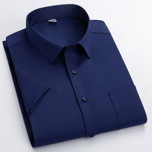 Herenpolo's shirts shirts korte mouw vaste bamboe vezel gemakkelijke verzorging formeel elastisch comfortabele jurk plus size heren blouse 230311