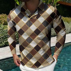 Polos pour hommes Chemises unisexe mâle décontracté automne plaid imprimé t-shirt bouton col cubain long hommes manches légères hommes pullshommes