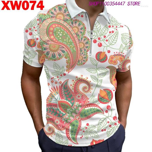 Polos pour hommes PoloT à manches courtes 2023 Hommes Vêtements 3D Imprimé Paisley Style Zipper Polyester Respirant Tops Polos