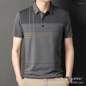 Men's Polos Short Sleeve T-shirt Summer Lapel Striped Polo Shirt Fashion Casual Business Top