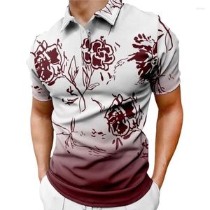 Polo's voor heren korte mouwen rozenprint polo trendy casual zakelijke zakelijke hoogwaardige shirt -kleding van reguliere stijl shirt kleding