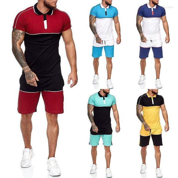 Polos pour hommes Short à manches courtes Costume d'été Couleur européenne et américaine Correspondant Casual Sports de course Deux pièces