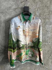 Polos Silk Drop Shirt Style Retro Gradient Retro Gradient Paysage Floral Imprimé Men Femmes Long Manchée Q240508