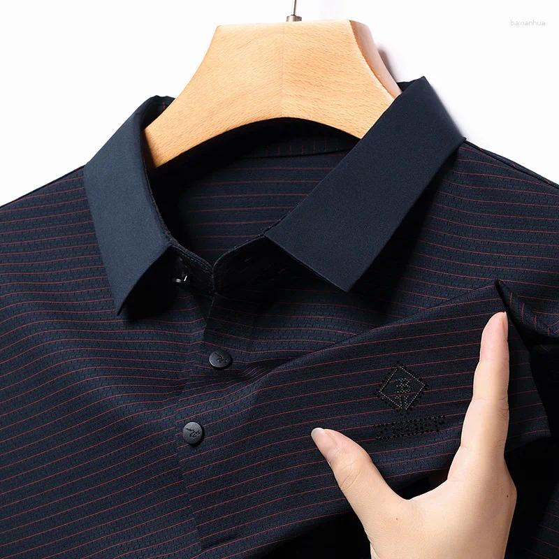 Männer Polos Seide Langarm T-shirt Für Frühling Und Herbst Streifen Druck Vielseitig Casual Top Einfache Polo Shirpolo T Shirt M