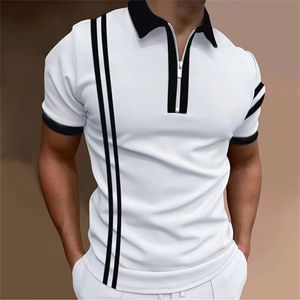 Polos pour hommes Simple Zip Polo Stripes Chemises à revers Homme Golf 3D Géométrie graphique Turndown Manches courtes Zipper Vêtements Tops 230907