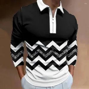 Polos de hombre Camisa de manga larga con cremallera y estampado 3D de moda con patrón simple para hombres con botones