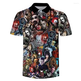 Heren Polos Skull Clown Polo Shirts Zomer Full Body Print Camisas Hombre Horror Character Men Men Clothing T Oversized Hip Hop Factory